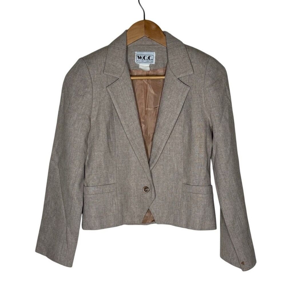 West Coast Connection Brown Long Sleeve Blazer Jacket Size S Wool Single Button